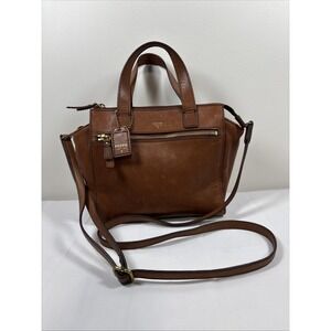 Fossil Tessa Crossbody Satchel Bag Purse Brown Leather Detachable Strap Hobo Y2K